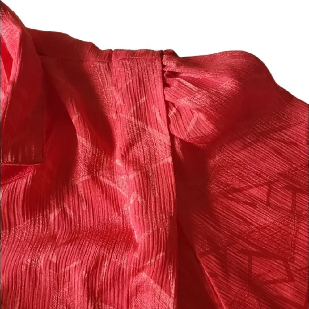 Yves St. Clair Red Jacquard Geometric Button Up Blouse‎ Vintage Size 12